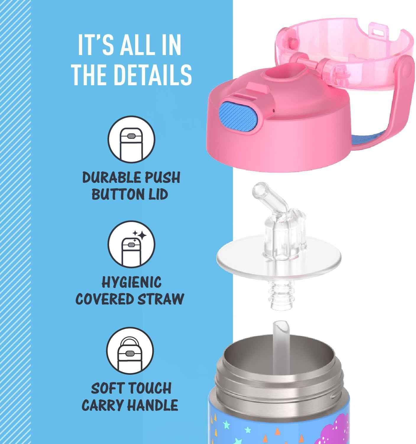 THERMOS FUNTAINER Water Bottle with Straw, 12oz, Rainbow Dreams