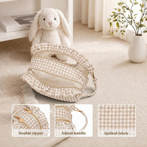 Double-Layer Wipe Holder Quilted Wipes Bag Small Hanging Diaper Bag Portable Wipe Pouch for Stroller, Home, Travel (Brown Plaid)