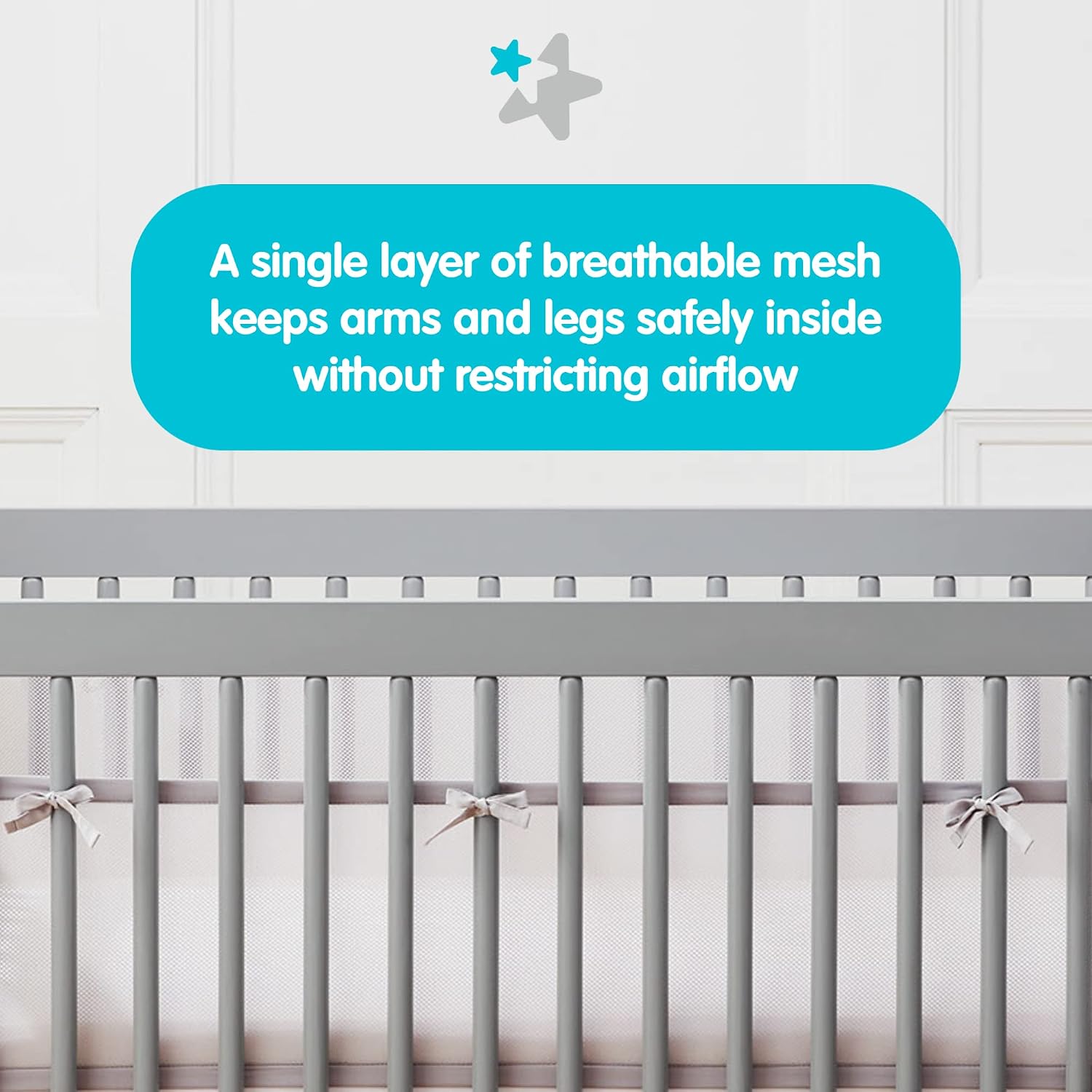 AirflowBaby Mesh Crib Liner for Full-Size Slatted Cribs, Lightweight 2mm Mesh Panels, Helps Reduce Slipping Through Crib Slats, Machine Washable, Gray, 11 inch (Pack of 1)