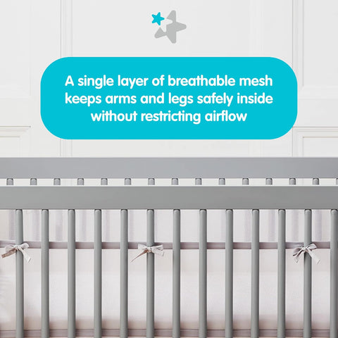 AirflowBaby Mesh Crib Liner for Full-Size Slatted Cribs, Lightweight 2mm Mesh Panels, Helps Reduce Slipping Through Crib Slats, Machine Washable, Gray, 11 inch (Pack of 1)
