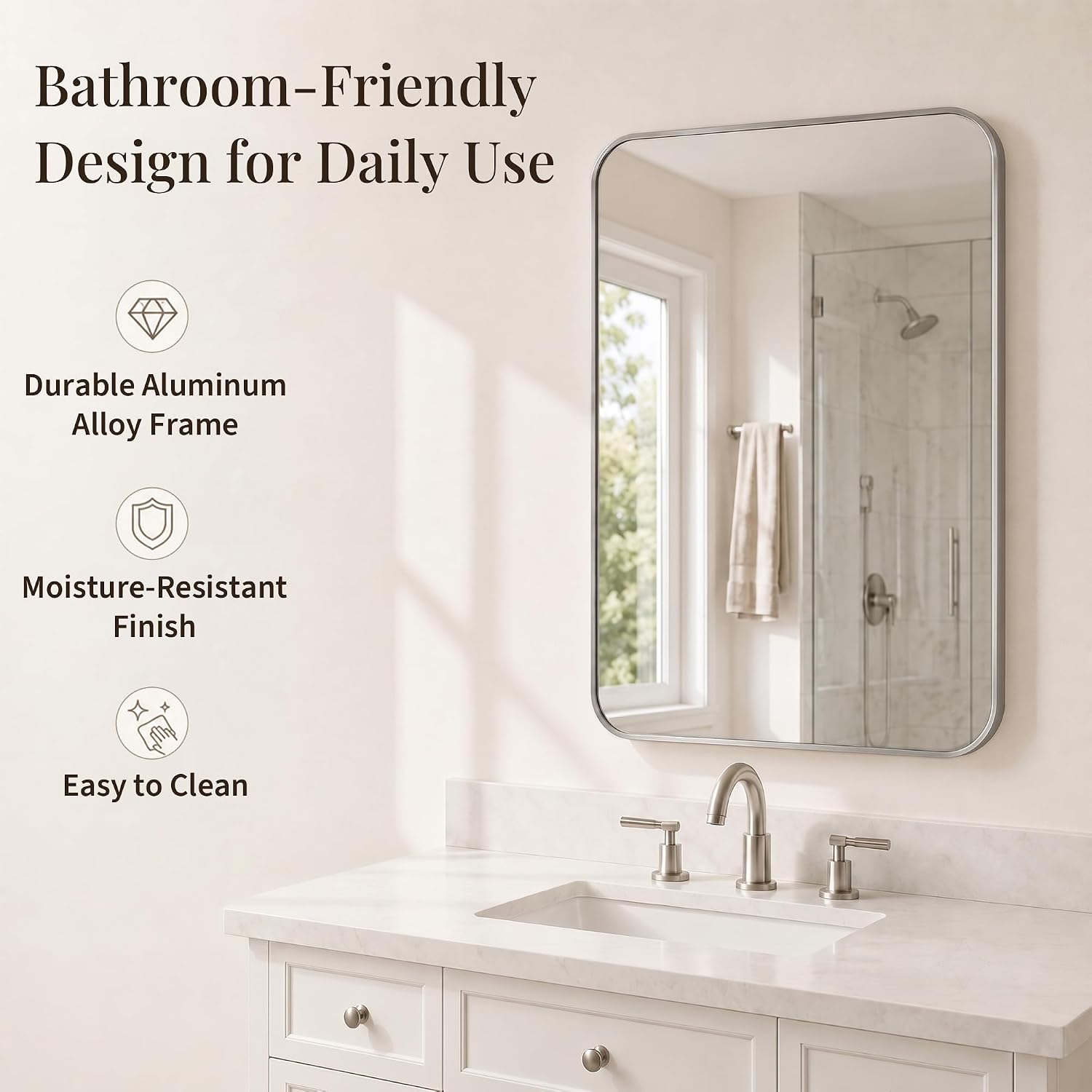 2-Pack 24x30 Inch Brushed Nickel Rounded Rectangle Vanity Mirrors