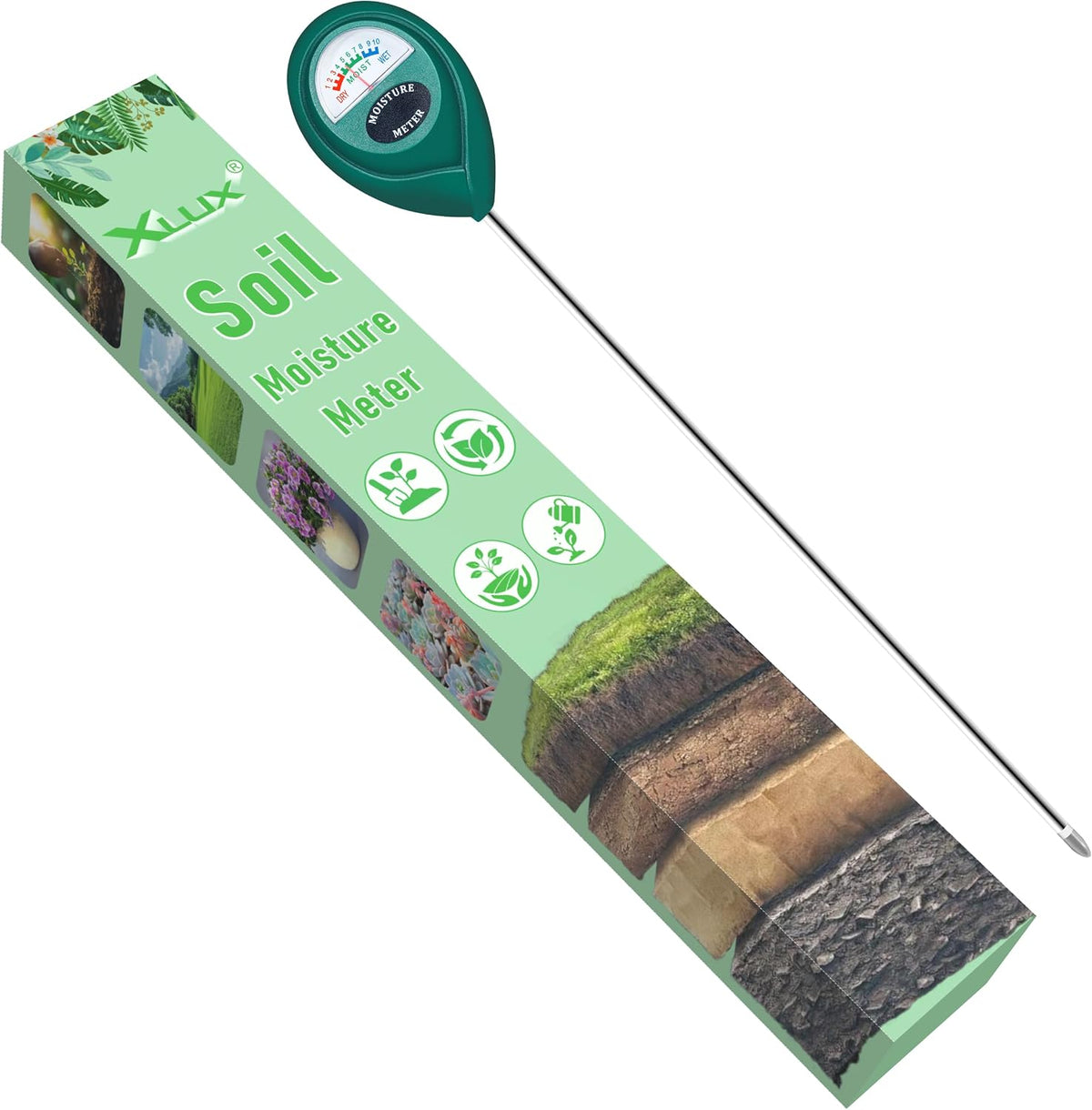 XLUX Long Probe Plant Soil Moisture Meter, Indoor Outdoor use, Battery-Free