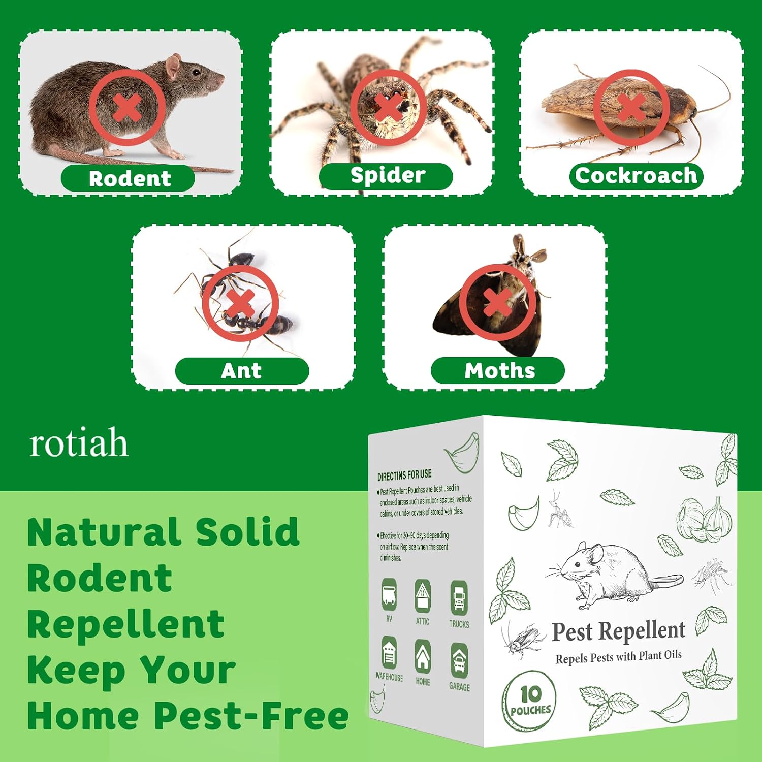 Pest Rodent Repellent Pouches, Peppermint Oil for Mouse, Roach, Ant, Spider, Squirrel, Mice, Rats, Pest Control Indoor Outdoor, Natural Mouse Deterrent Replace Traps Poison Family Pet Safe,10 Pack