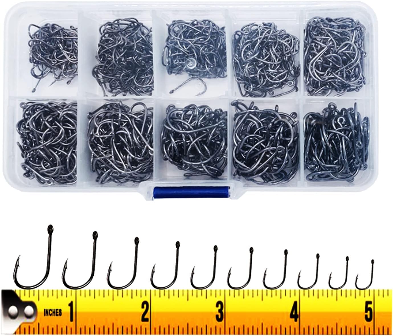 300PCS Small High-Carbon Steel Barbed Fishing Hooks,Hole,10 Sizes