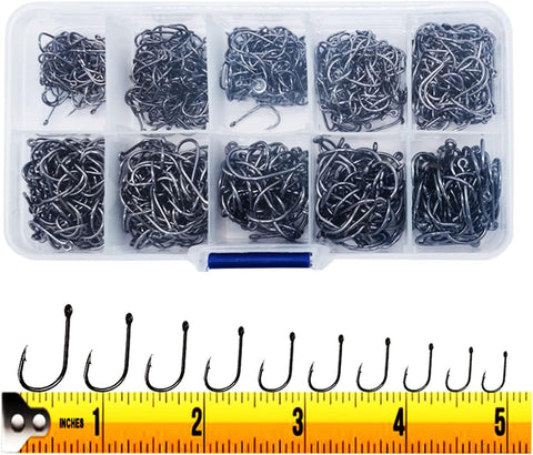 300PCS Small High-Carbon Steel Barbed Fishing Hooks,Hole,10 Sizes