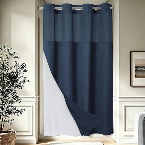 EUTXL Heavyweight Ringless Shower Curtain with Liner, Navy Blue, 54x80