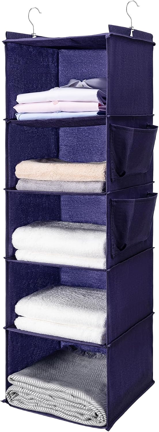 BOOMIBOO Hanging Closet Organize and Shelves,5-Hanging Shelf （Purple）