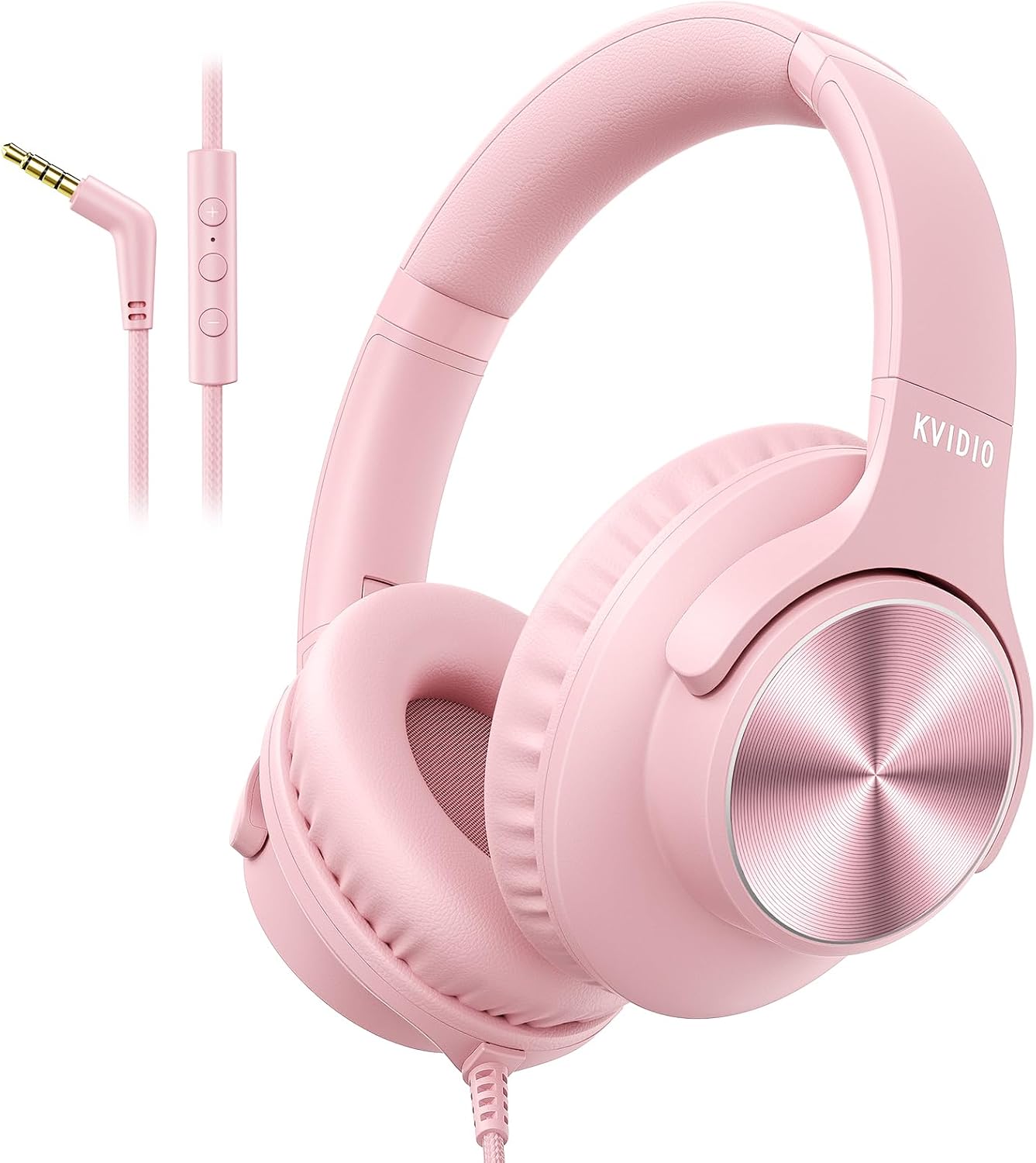 Wired Headphones with Mic, Over-Ear 3.5mm Corded Headphone for School Pink