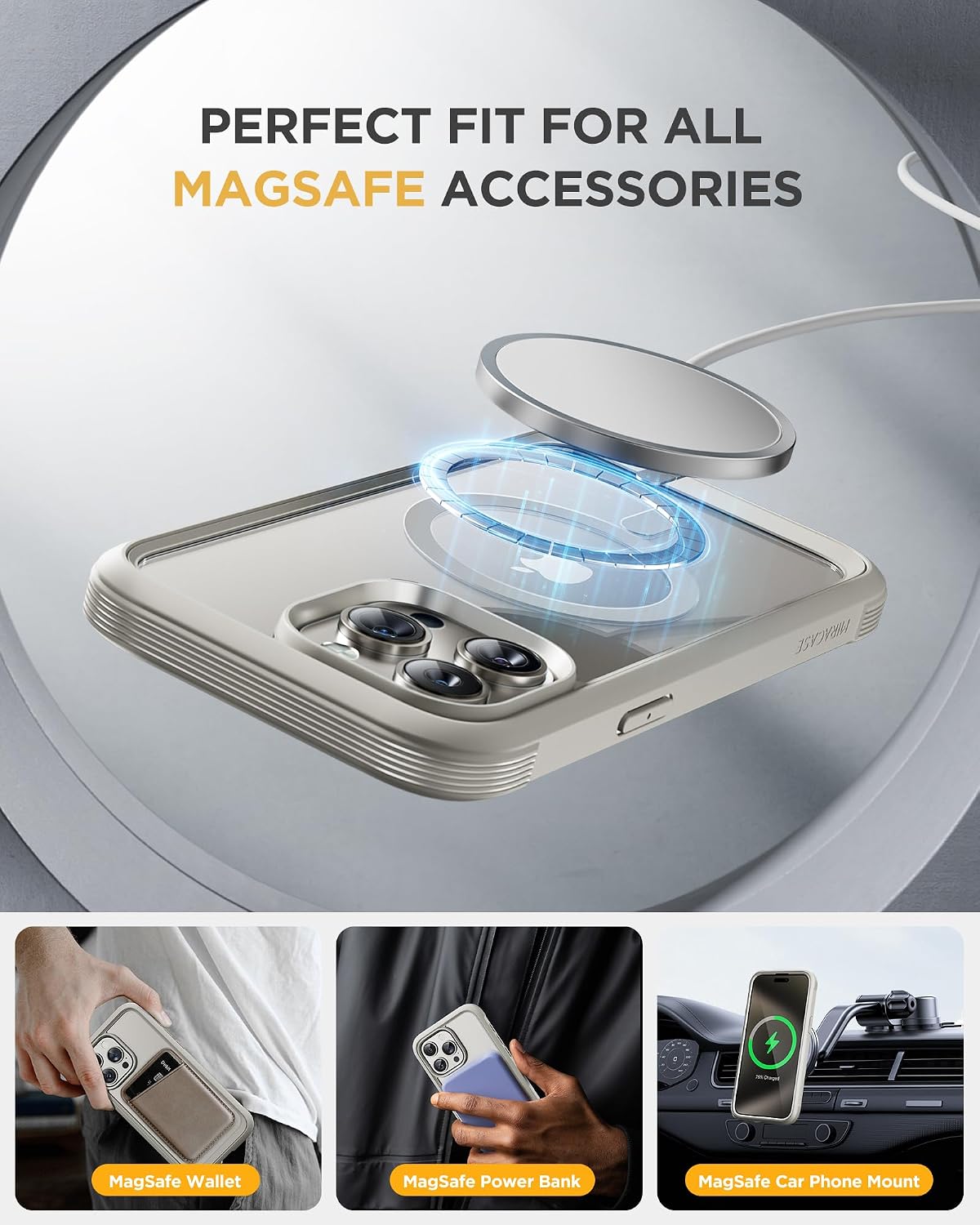Miracase Magnetic for iPhone 15 Pro Max Case 6.7'' [Compatible with Magsafe] Full-Body Drop Proof Phone Case for iPhone 15 Pro Max with Built-in 9H Tempered Glass Screen Protector,Grey Titanium