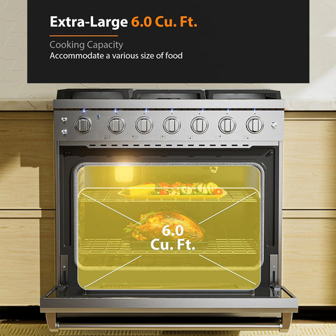 Empava 36" Professional Gas Range with 6 High-Output Sealed Burners