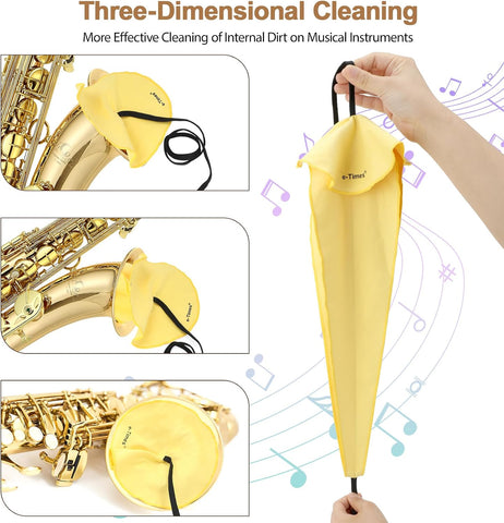 Saxophone Cleaning Cloth Kit, for Alto Tenor Soprano Sax and Other Wind & Woodwind Instruments, Including 1 * Cleaning Cloth and 1 * Mouthpiece Brush