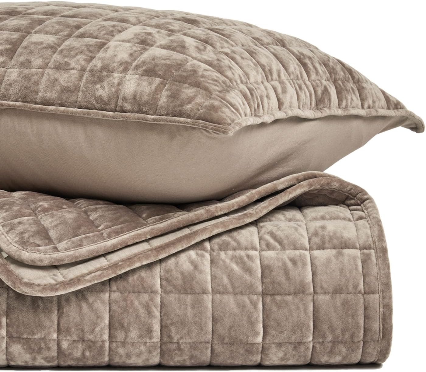 RECYCO Channel Box Stitch Velvet Quilt Set, King Size, Natural Tan