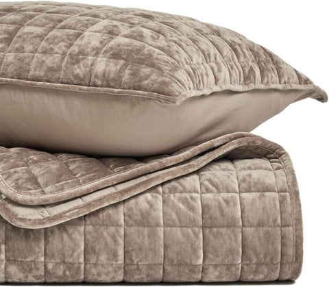 RECYCO Channel Box Stitch Velvet Quilt Set, King Size, Natural Tan