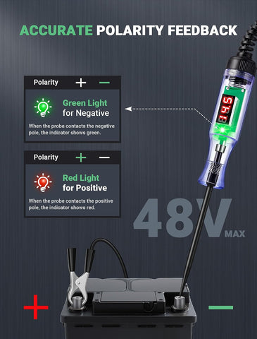 Automotive Test Light with 3-48V LED Digital Readout, Automotive Circuit Tester with Voltmeter and Polarity Indicator Light, Electrical Voltage Test Pen with Stainless Probe for Fuse Car/Vehicles