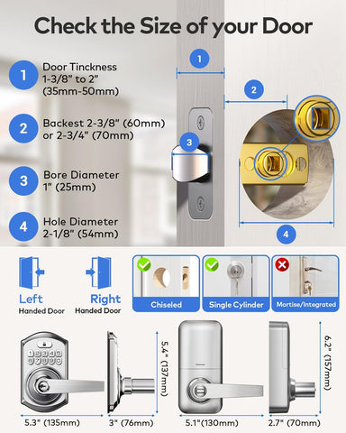 TEEHO TE004 Keyless Entry Door Lock Handle with Keypad, Satin Nickel