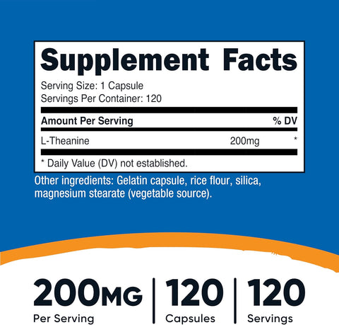 Nutricost L-Theanine 200mg, 120 Capsules, Double Strength, Gluten Free