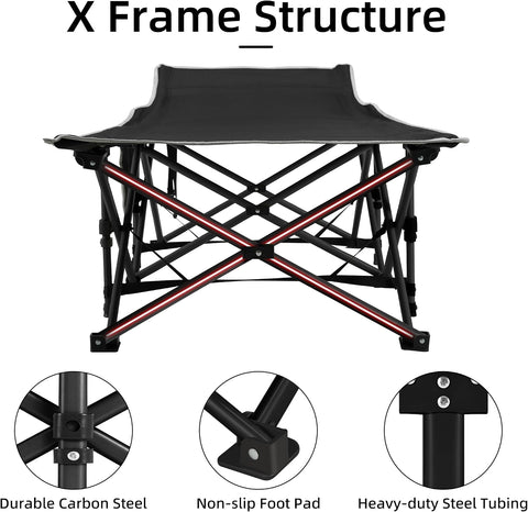 Fragess Portable Camping Cot, Sleeping Cots for Adults, 28" Extra Wide Heavy Duty Folding Cot Max Load 600LBS with Thick Mattress, Portable Camping Bed for Outdoor Camp/Office, Home Nap (Black)