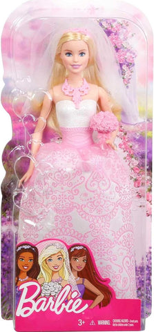 Barbie Bridal Fashion Doll Clothes & Accessories Set, Blonde Bride in Fantasy-Inspired White & Pink Wedding Dress with Ring, Veil & Bouquet