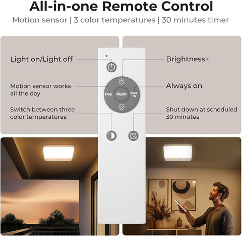 FULEN Motion Sensor Ceiling Light No Wiring, Rechargeable Closet Light