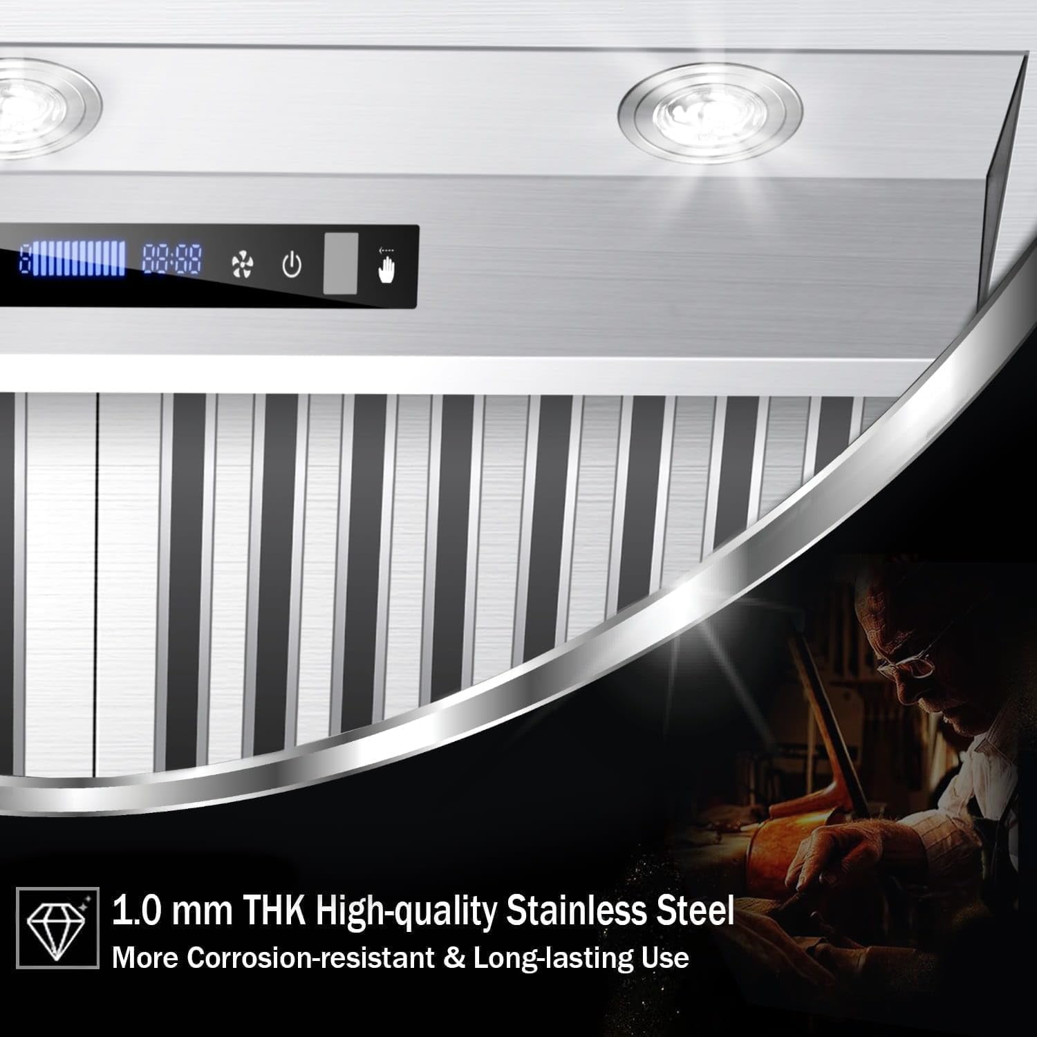 MCBON Range Hood Insert 42 Inch, 900 CFM Insert Range Hood, Touch Control Range Hood Insert, Remote & Gesture Sensing Vent Hood Insert, 4-Speed Hood Range Insert, Stainless Steel Range Hood, AE88-42