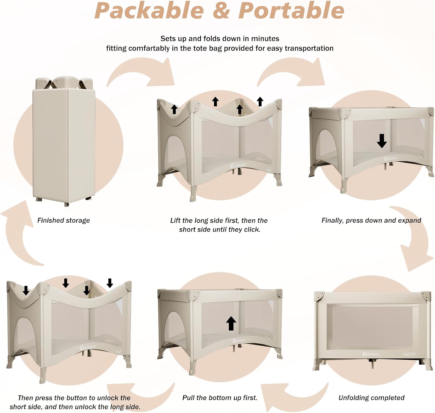 Portable Baby Playard& Playpen with Mattress, Travel Crib, Khaki