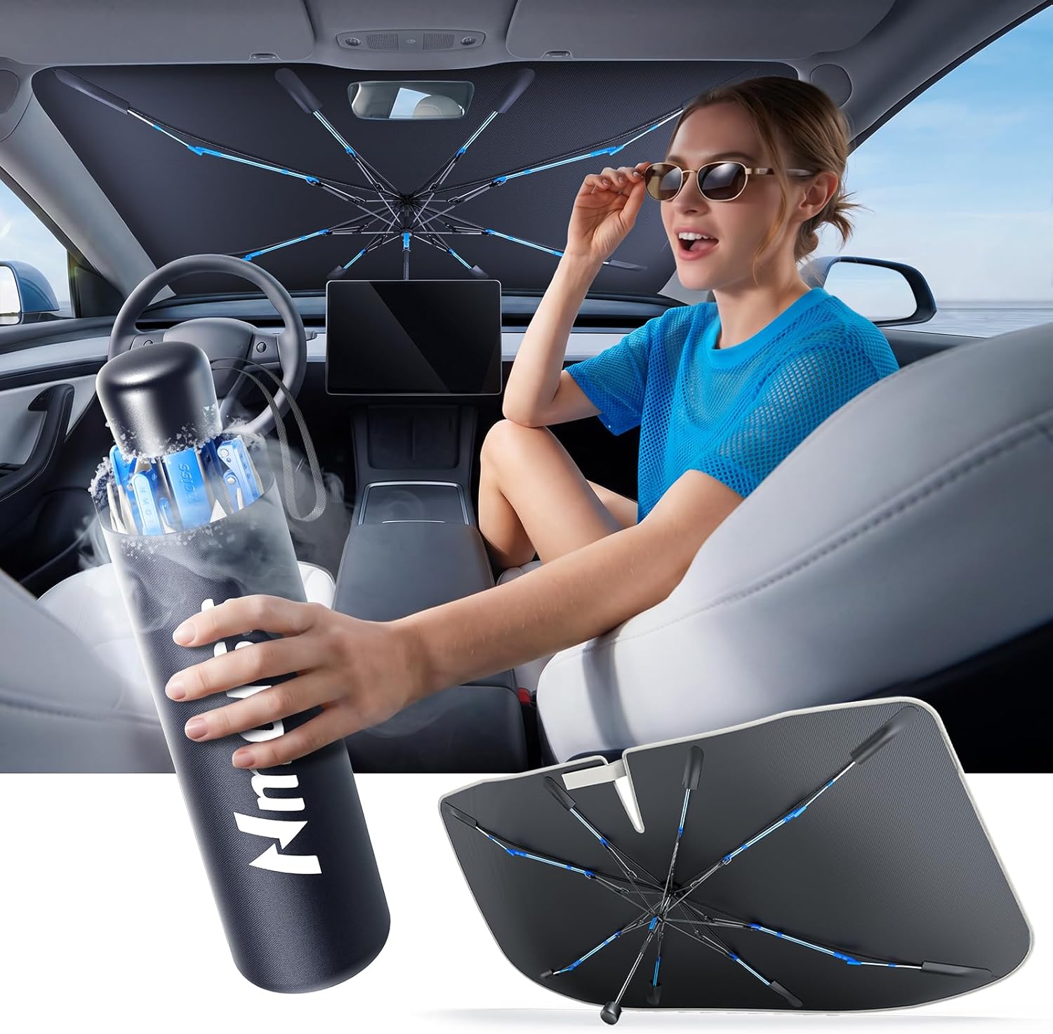 [Drive to Superior Coolness & Comfort] Nmoiss Ice Rib Windshield Sun Shade