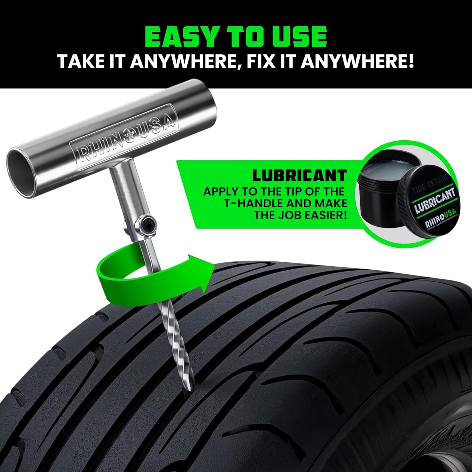 Rhino USA Tire Repair Kit (86-Piece) - Heavy Duty Tire Plug Kit
