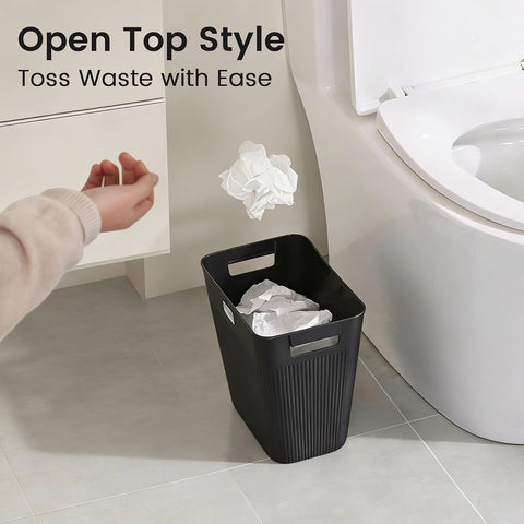 JOYMOOP Slim Trash Can 3-Pack, 2.2 Gallon Plastic Wastebasket for Bathroom, Bedroom, Office, Kitchen with 4 Rolls Bags, Black