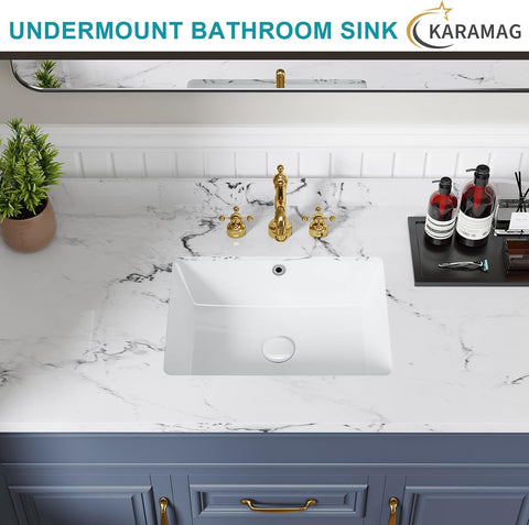 18 Inch Undermount Bathroom Sink Small Rectangle Undermount Sink White Ceramic Under Counter Bathroom Sinks with Overflow (18.3"x13.8")