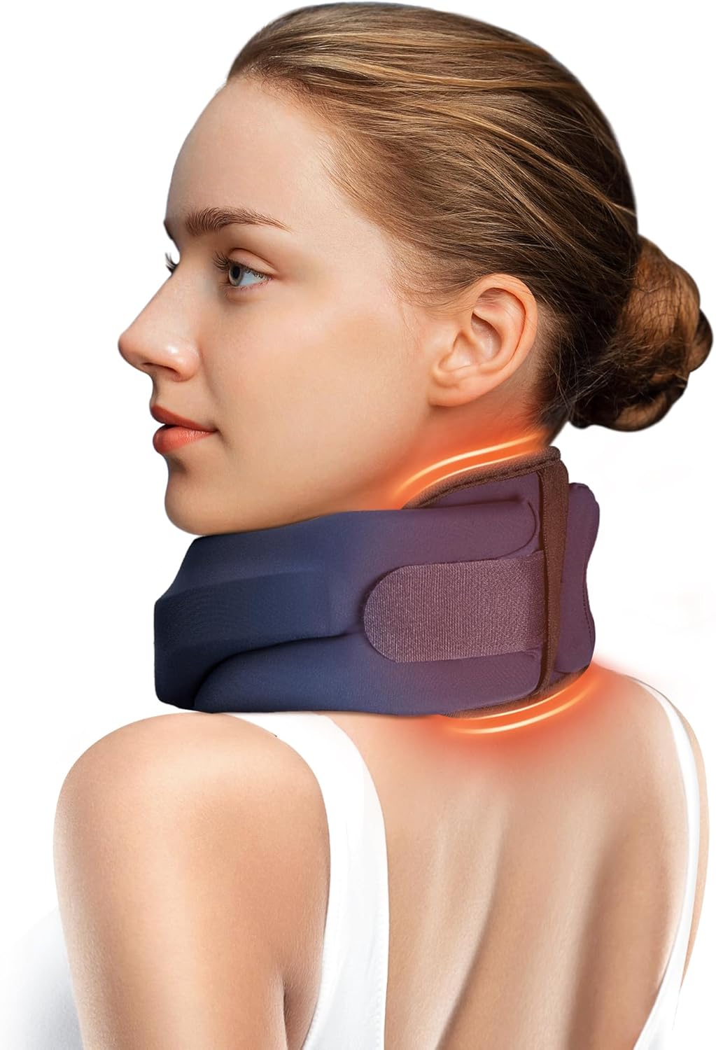 Heated Neck Brace Cervical Collar - Neck Support Brace with Heating Pad, Soft Foam Keep Vertebrae Stable and Aligned for Relief of Cervical Spine Pressure for Women & Men (Small Size) Blue