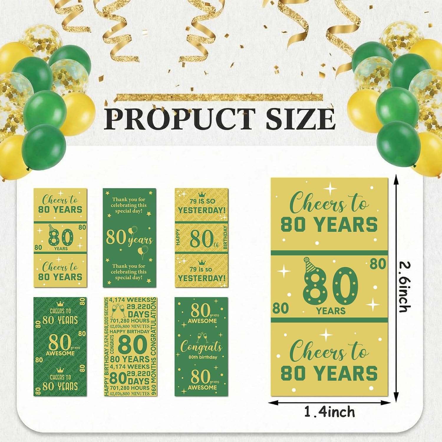 Tenare 90 Pcs 80th Birthday Candy Wrappers, Green and Gold Stickers