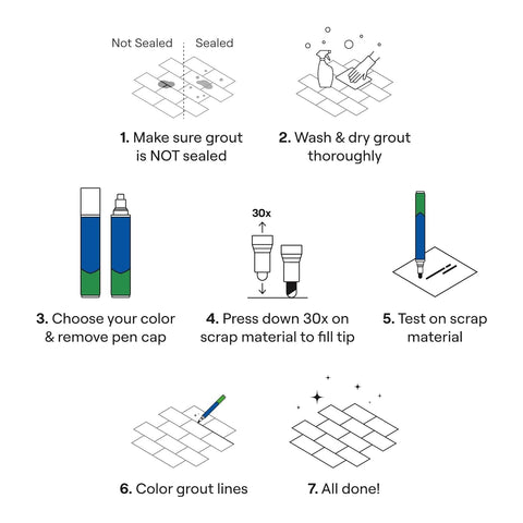 Grout Pen White Tile Grout Paint Marker Restorer - Narrow 5mm Tip (7mL)