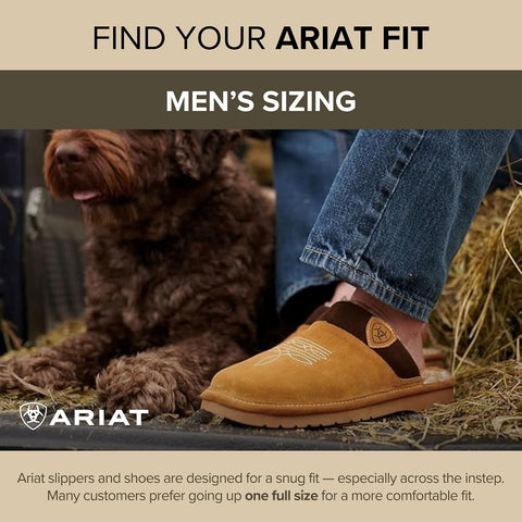 ARIAT Lasso Men's Suede Slippers, Wide Square Toe Closed Back