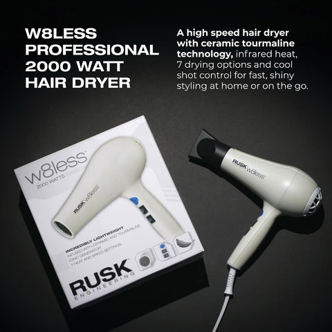 RUSK Engineering W8less Professional 2000 Watt Dryer, 7 Speed Settings, Lightweight.