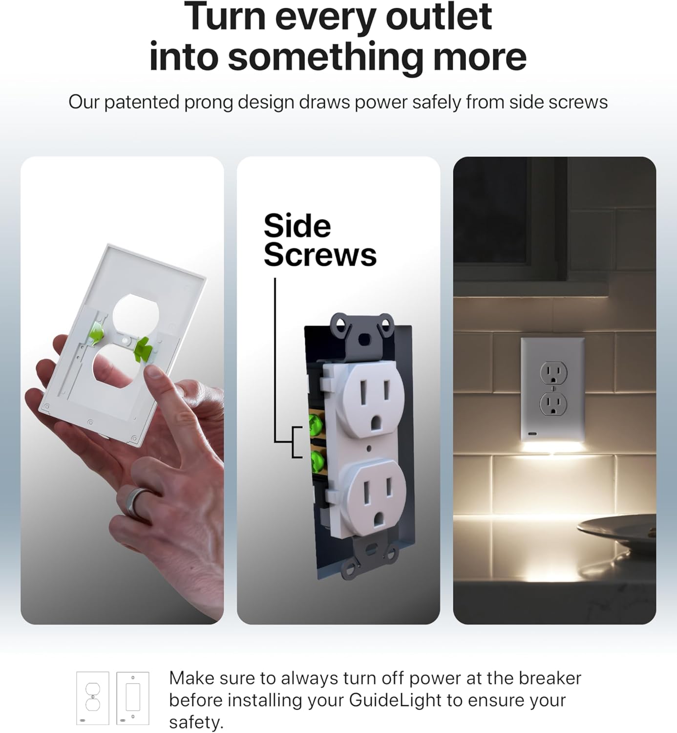2 Pack - SnapPower GuideLight [for Standard Decor, Not GFCI outlets] - Night Light - Electrical Outlet Wall Plate with LED Night Lights - Automatic On/Off Sensor - (Décor, White)