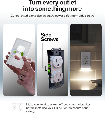 Single - SnapPower GuideLight [For Duplex Outlets] - Replaces Plug-In Night Light - Electrical Receptacle Wall Plate With LED Night Lights - Auto On/Off Sensor - (Duplex, Ivory)