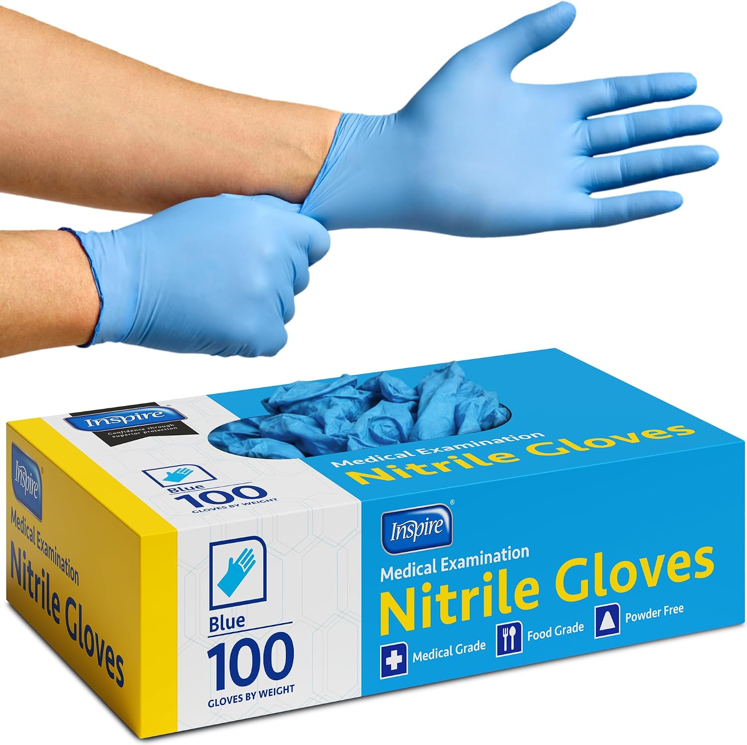 Inspire Blue Nitrile Disposable Gloves | 4.5 Nitrile Disposable Safety Medical Cooking Cleaning Gloves