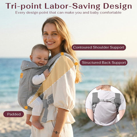 Baby Carrier Newborn to Toddler(8-30lbs), Toddler Carrier Baby Holder Carrier with Adjustable Shoulder Strap, Chest Carriers, Grey