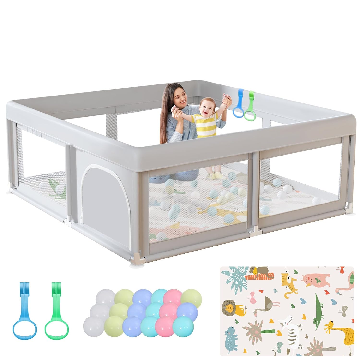 Hiaksedt Baby Playpen with Mat and Ocean Balls 50 x 50 inch