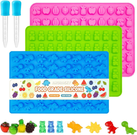 Dinosaur Silicone Gummy Candy Molds - 2Pcs 8-Cavity Soap Dinosaur Molds Shaped with T-rex, Stegosaurus, Triceratops, Brontosaurus, Non-stick and Bpa Free for Chocolate, Soaps, Crayons, Ice Cubes