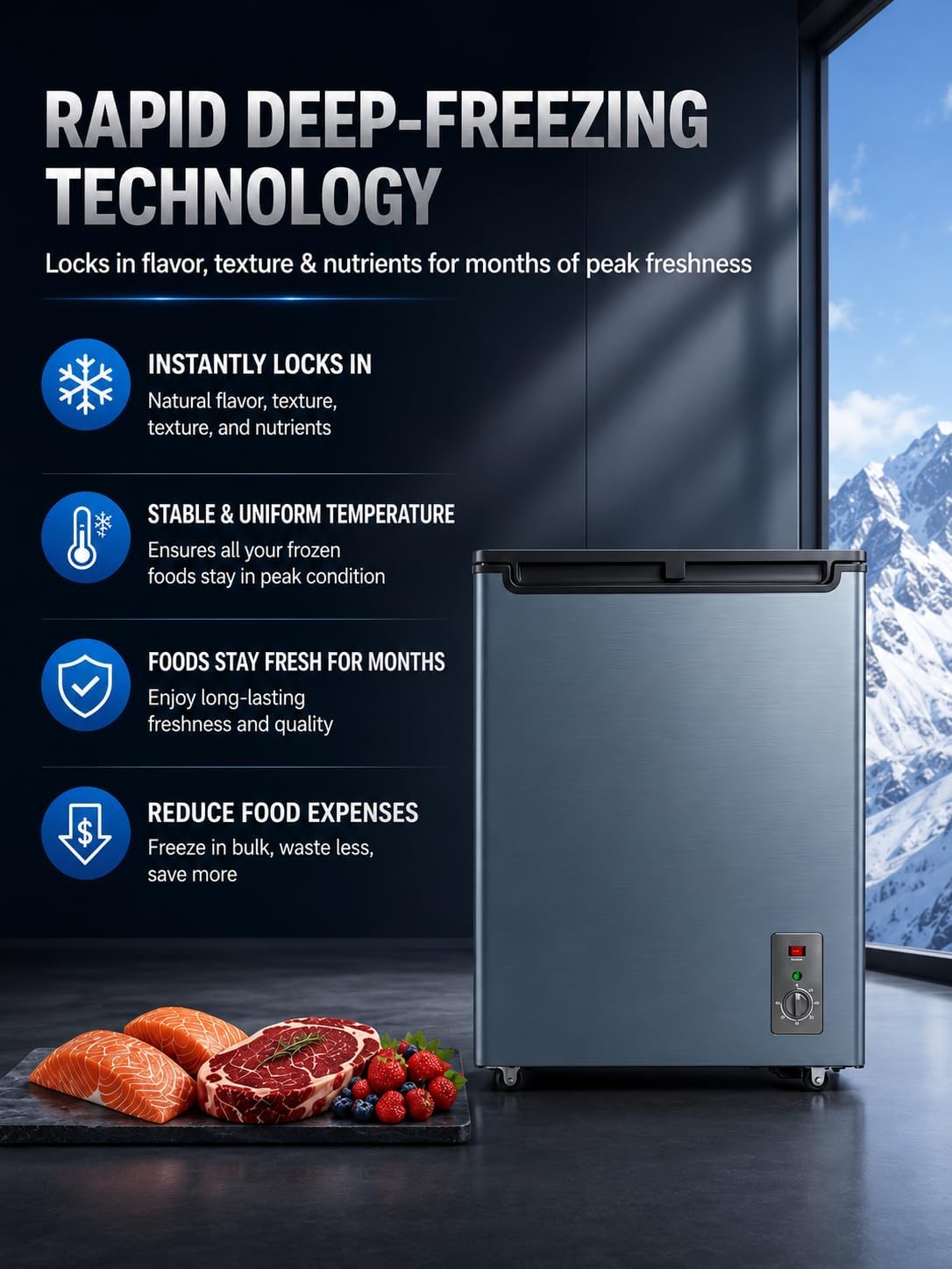 5.0 Cu Ft Chest Freezer, Mini Deep Freezer Home Garage with Baskets