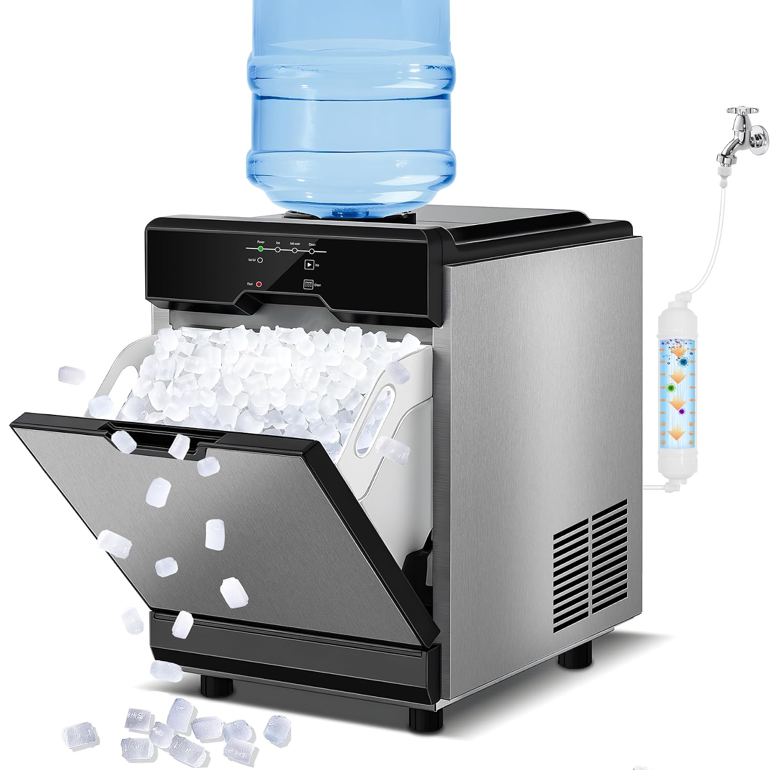 Nugget Ice Maker Countertop Dual Water Inlet Options, 60Lbs/24H Columnar