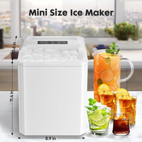 Sweetcrispy Countertop Ice Maker, Portable Ice Machine Self-Cleaning, 9 Cubes in 6 Mins, 26 lbs/24Hrs, 2 Sizes of Bullet Ice for Home Party Office, White