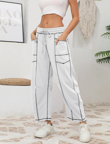 Athlisan Womens Baggy Barrel Pants Wide Leg Lounge Drawstring Sweatpants with Pockets