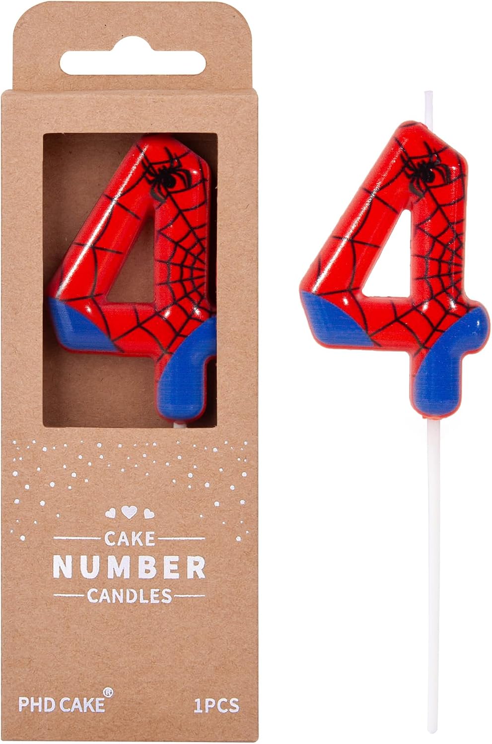 PHD CAKE 2.76 Inch Number 4 Spider Birthday Candles, Spider Cartoon Themed Number Candles, Cake Number Candles, Party Celebration
