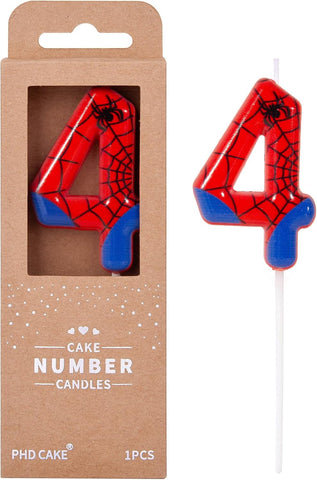 PHD CAKE 2.76 Inch Number 4 Spider Birthday Candles, Spider Cartoon Themed Number Candles, Cake Number Candles, Party Celebration