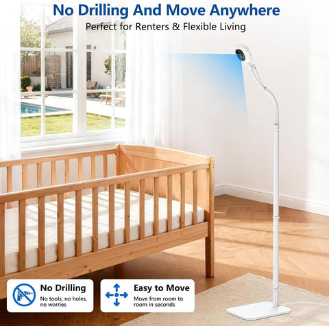 Floor Stand for Nanit Baby Monitor, Baby Camera Stand for Nanit Pro/Plus with Anti-fall Design & Heavy-Duty Base, 37-69" Adjustable Height Flexible Baby Camera Mount for Crib, No Tools or Wall Damage