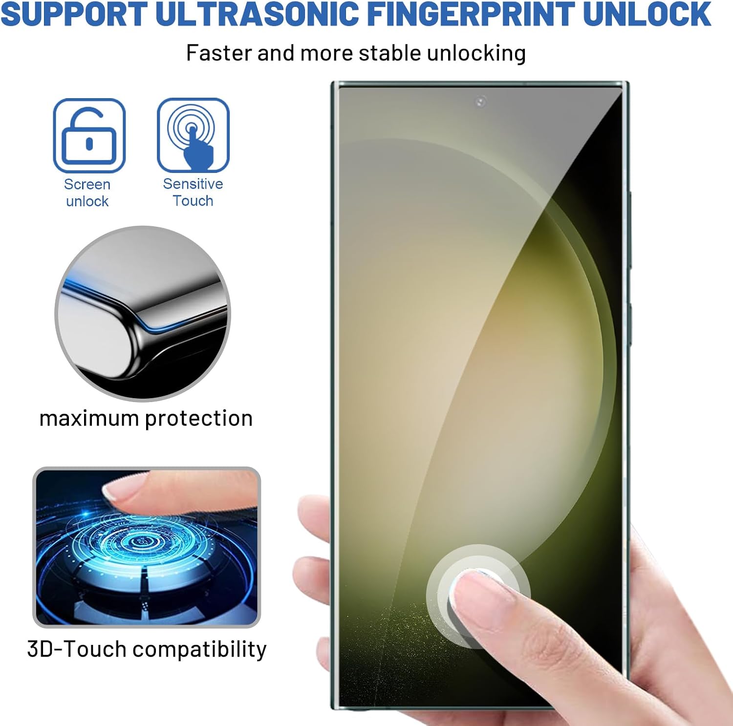Samcorn 3 Pack Galaxy S23 Ultra Screen Protector, HD Clear Tempered Glass, Fingerprint Unlock, 3D Curved, Scratch Resistant, No Bubble for Samsung Galaxy S23 Ultra 5G Glass Screen Protector