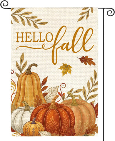 AVOIN colorlife Pumpkins Hello Fall Garden Flag 12x18 Inch for Outside