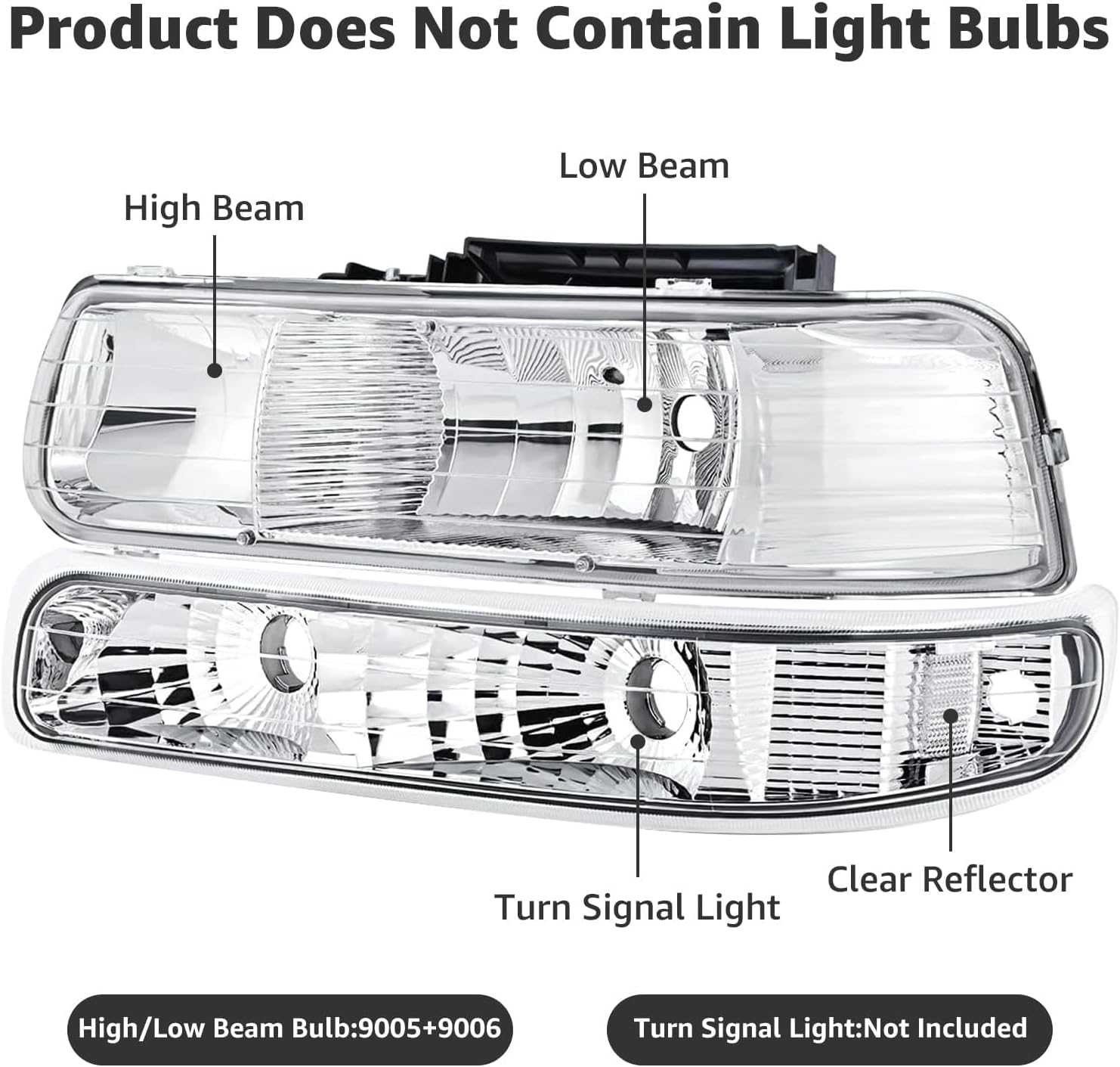 Clear Headlights Assembly 4pcs Compatible with 1999-2002 Chevy Silverado